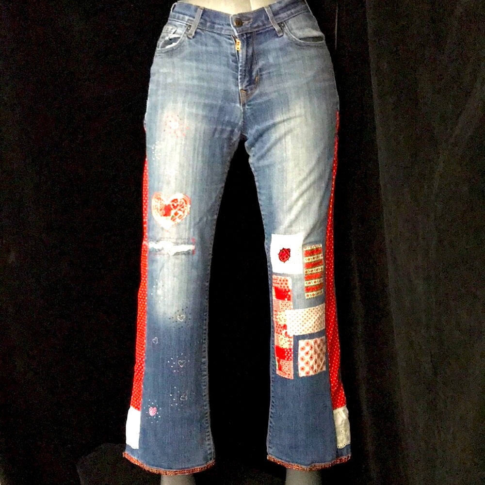 Women’s HANDCRAFTED UPCYCLED OLD NAVY EUC Sz 4S Classic Blue Denim Jeans